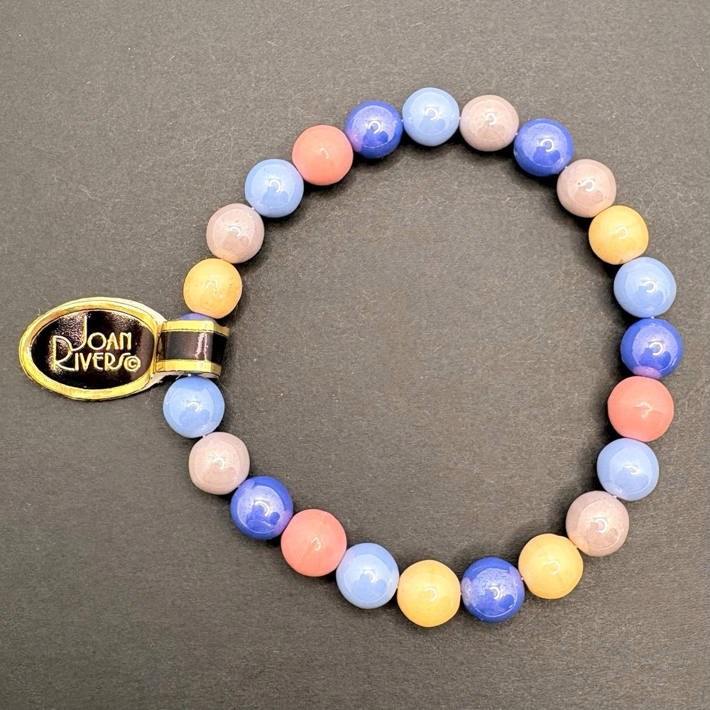 Vintage Joan Rivers Round Beaded Bracelet Pastel Colors Pearlized Stretch Czech